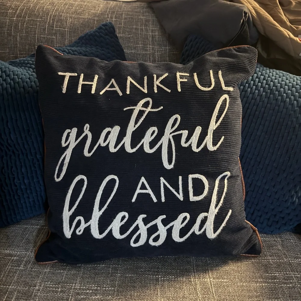 Navy Thankful Grateful Blessed Pillow